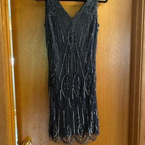 Navy blue sequin midi dress. Gatsby style. Size 6.